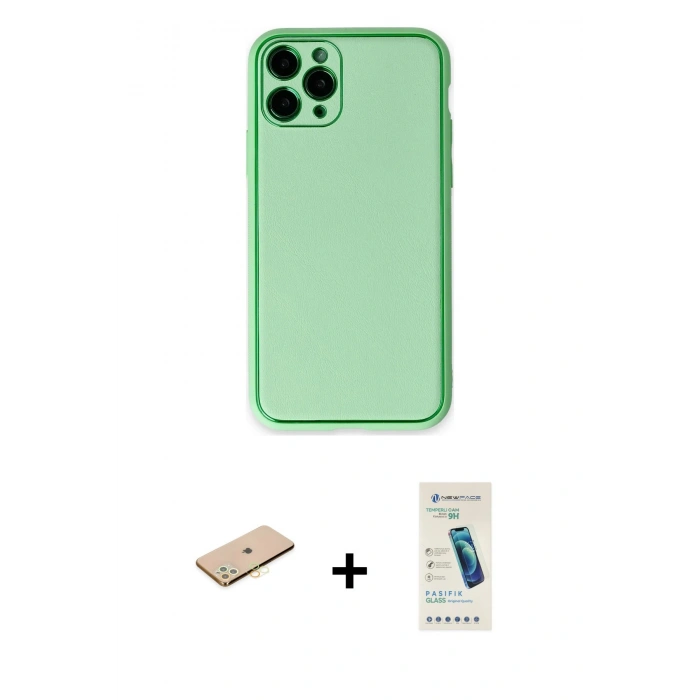 MARSİLYAN™- iPhone 11 Pro Kılıf Yadigar Klasik - Şeffaf Pasifik Cam Ekran Koruyucu + Renkli Kamera Lens Koruma Cam - PE