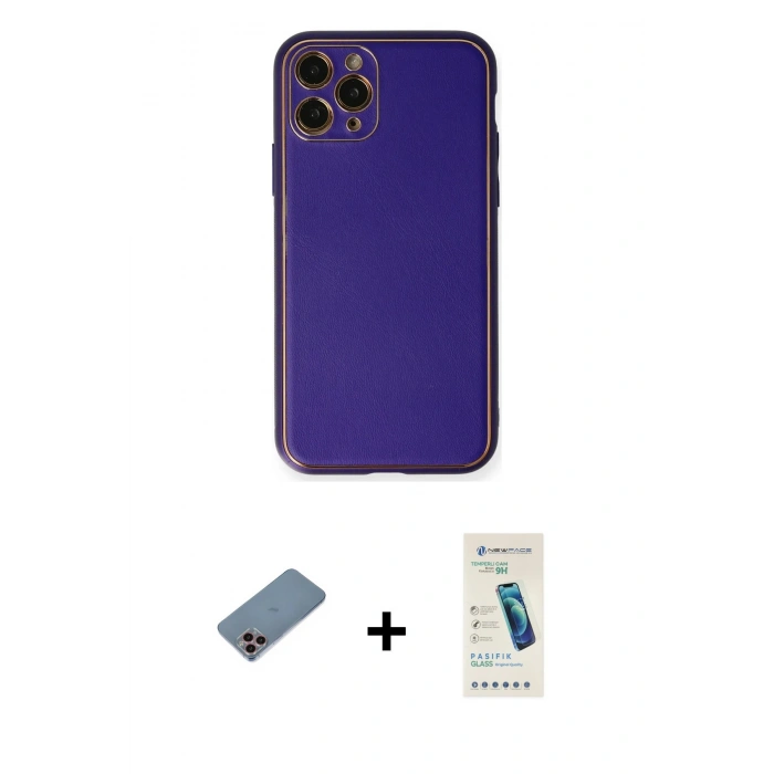 MARSİLYAN™- iPhone 11 Pro Kılıf Yadigar Klasik - Şeffaf Pasifik Cam Ekran Koruyucu + Shine Kamera Lens Koruma Cam - PE