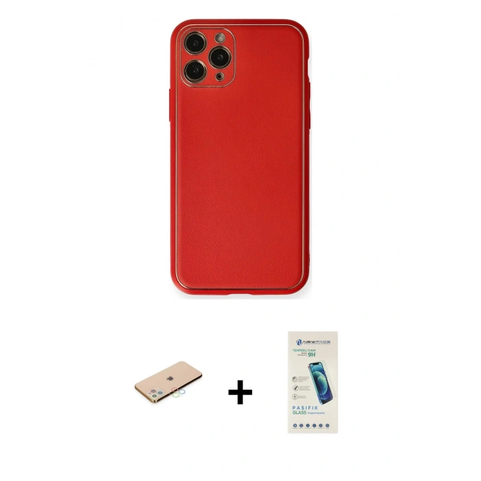 MARSİLYAN™- iPhone 11 Pro Kılıf Yadigar Klasik - Şeffaf Pasifik Cam Ekran Koruyucu + Renkli Kamera Lens Koruma Cam - MI