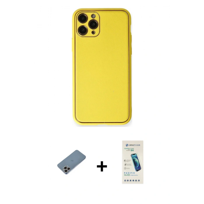 MARSİLYAN™- iPhone 11 Pro Kılıf Yadigar Klasik - Şeffaf Pasifik Cam Ekran Koruyucu + Shine Kamera Lens Koruma Cam - GI