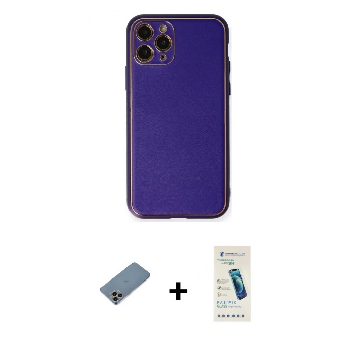 MARSİLYAN™- iPhone 11 Pro Kılıf Yadigar Klasik - Şeffaf Pasifik Cam Ekran Koruyucu + Shine Kamera Lens Koruma Cam - GI