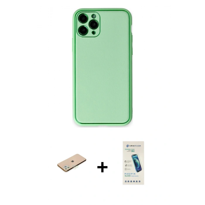 MARSİLYAN™- iPhone 11 Pro Kılıf Yadigar Klasik - Şeffaf Pasifik Cam Ekran Koruyucu + Renkli Kamera Lens Koruma Cam - YL