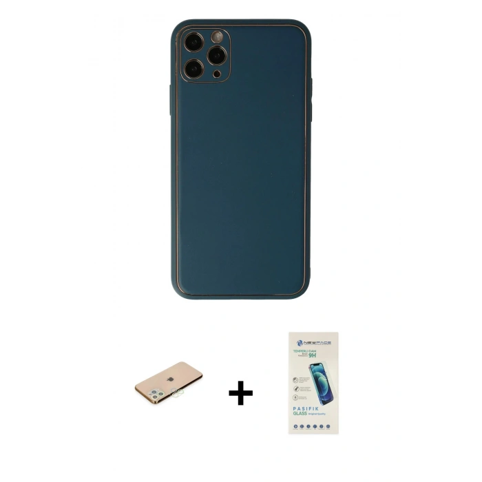 MARSİLYAN™- iPhone 11 Pro Kılıf Yadigar Klasik - Şeffaf Pasifik Cam Ekran Koruyucu + Renkli Kamera Lens Koruma Cam - YL