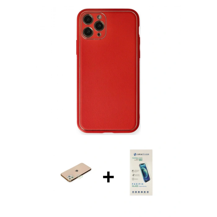 MARSİLYAN™- iPhone 11 Pro Kılıf Yadigar Klasik - Şeffaf Pasifik Cam Ekran Koruyucu + Renkli Kamera Lens Koruma Cam - YL