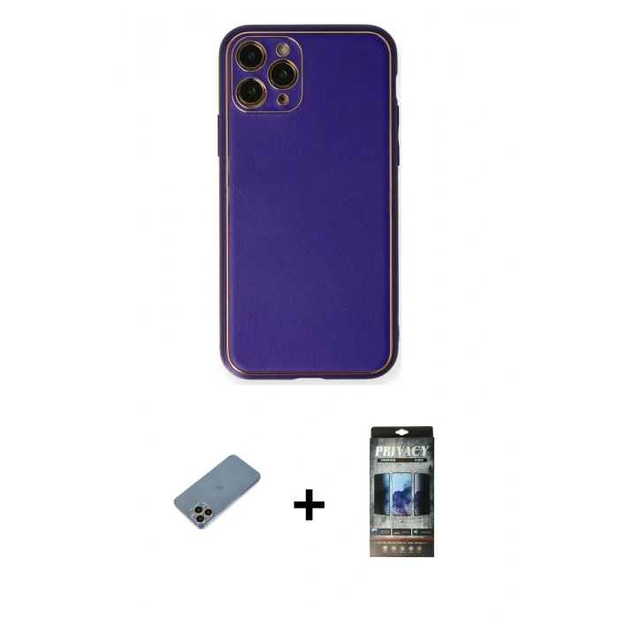 MARSİLYAN™- iPhone 11 Pro Kılıf Yadigar Klasik - Siyah 34D Hayalet Izgaralı Cam + Shine Kamera Lens Koruma Cam - GI