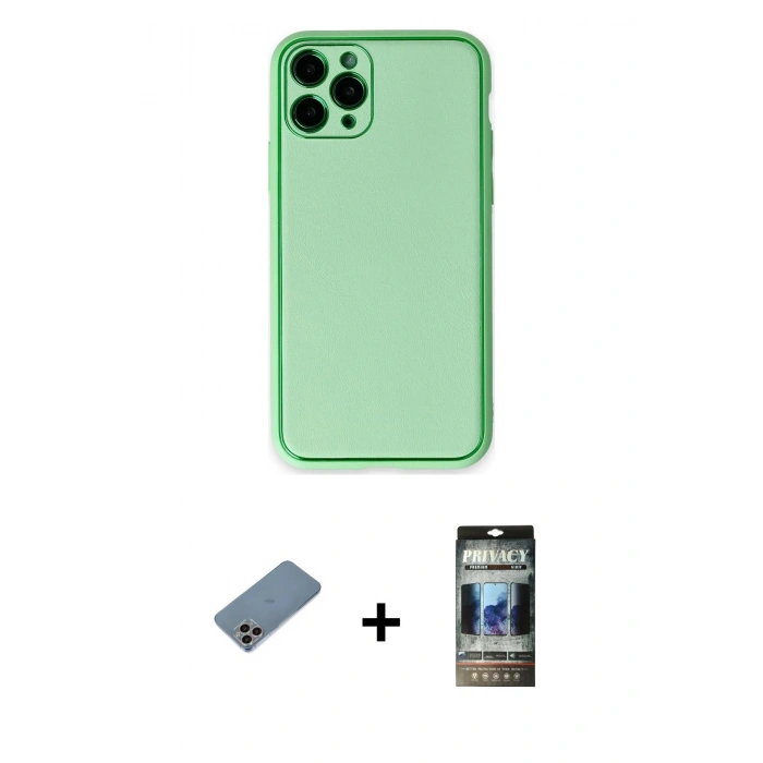MARSİLYAN™- iPhone 11 Pro Kılıf Yadigar Klasik - Siyah 34D Hayalet Izgaralı Cam + Shine Kamera Lens Koruma Cam - GI