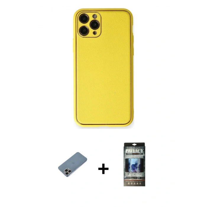 MARSİLYAN™- iPhone 11 Pro Kılıf Yadigar Klasik - Siyah 34D Hayalet Izgaralı Cam + Shine Kamera Lens Koruma Cam - GI