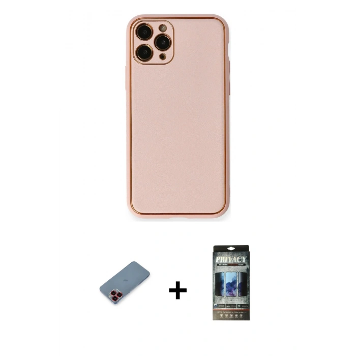 MARSİLYAN™- iPhone 11 Pro Kılıf Yadigar Klasik - Siyah 34D Hayalet Izgaralı Cam + Metal Kamera Lens Koruma Cam - KI