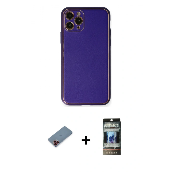 MARSİLYAN™- iPhone 11 Pro Kılıf Yadigar Klasik - Siyah 34D Hayalet Izgaralı Cam + Metal Kamera Lens Koruma Cam - KI