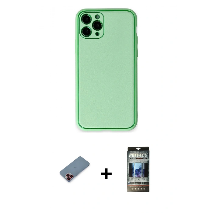 MARSİLYAN™- iPhone 11 Pro Kılıf Yadigar Klasik - Siyah 34D Hayalet Izgaralı Cam + Metal Kamera Lens Koruma Cam - KI