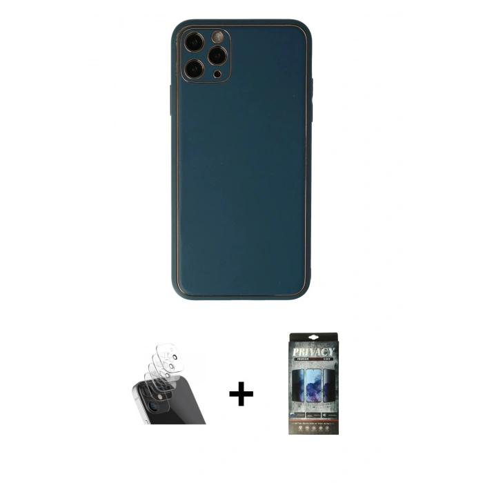MARSİLYAN™- iPhone 11 Pro Kılıf Yadigar Klasik - Siyah 34D Hayalet Izgaralı Cam + Kamera Lens Koruma Cam - SF