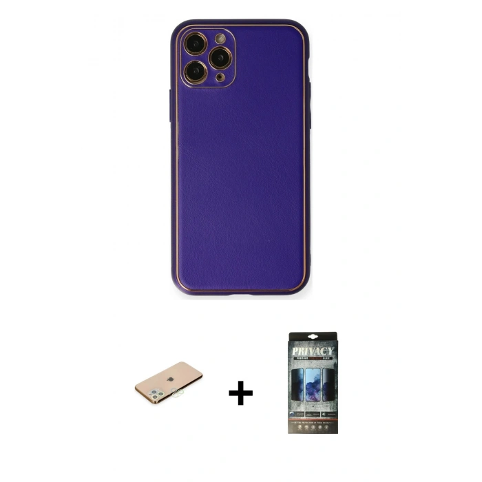 MARSİLYAN™- iPhone 11 Pro Kılıf Yadigar Klasik - Siyah 34D Hayalet Izgaralı Cam + Renkli Kamera Lens Koruma Cam - YL