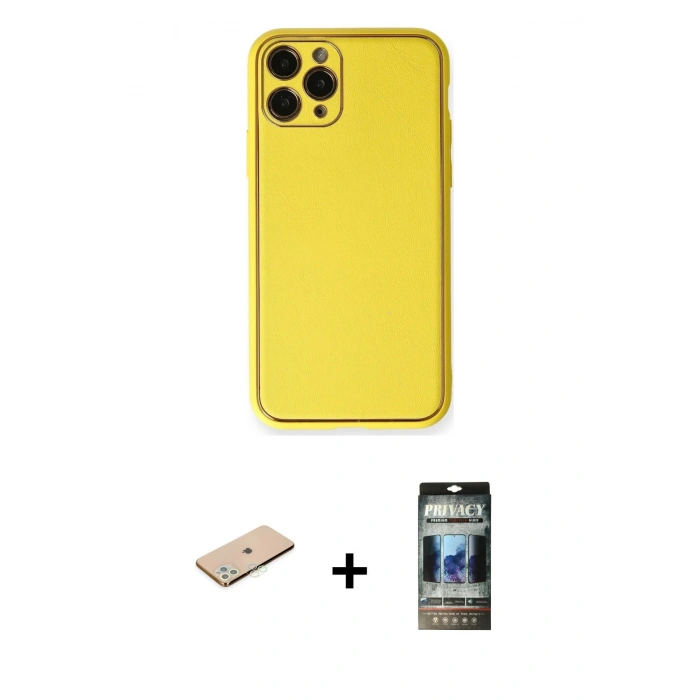 MARSİLYAN™- iPhone 11 Pro Kılıf Yadigar Klasik - Siyah 34D Hayalet Izgaralı Cam + Renkli Kamera Lens Koruma Cam - YL
