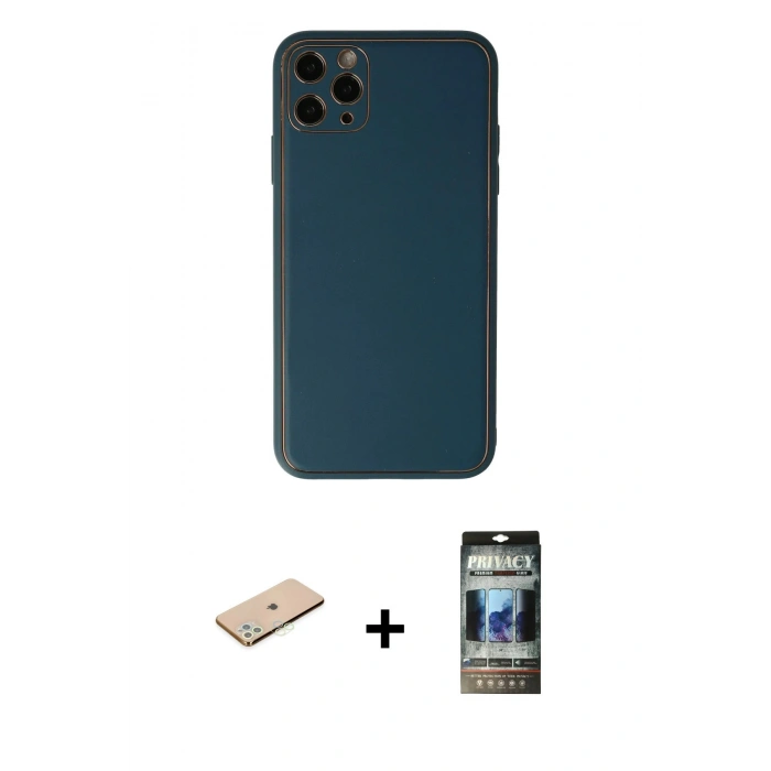 MARSİLYAN™- iPhone 11 Pro Kılıf Yadigar Klasik - Siyah 34D Hayalet Izgaralı Cam + Renkli Kamera Lens Koruma Cam - YL