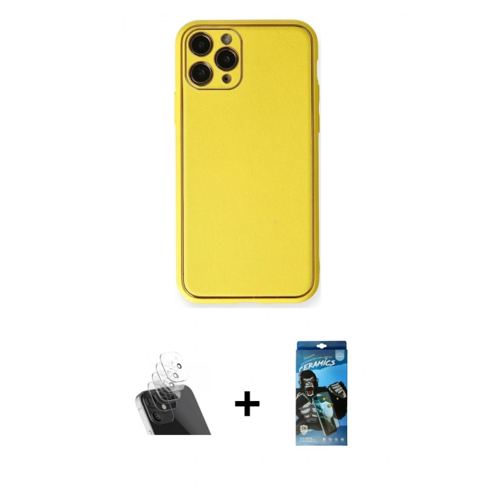 MARSİLYAN™- iPhone 11 Pro Kılıf Yadigar Klasik - Siyah 34D Izgaralı Cam + Kamera Lens Koruma Cam - SF