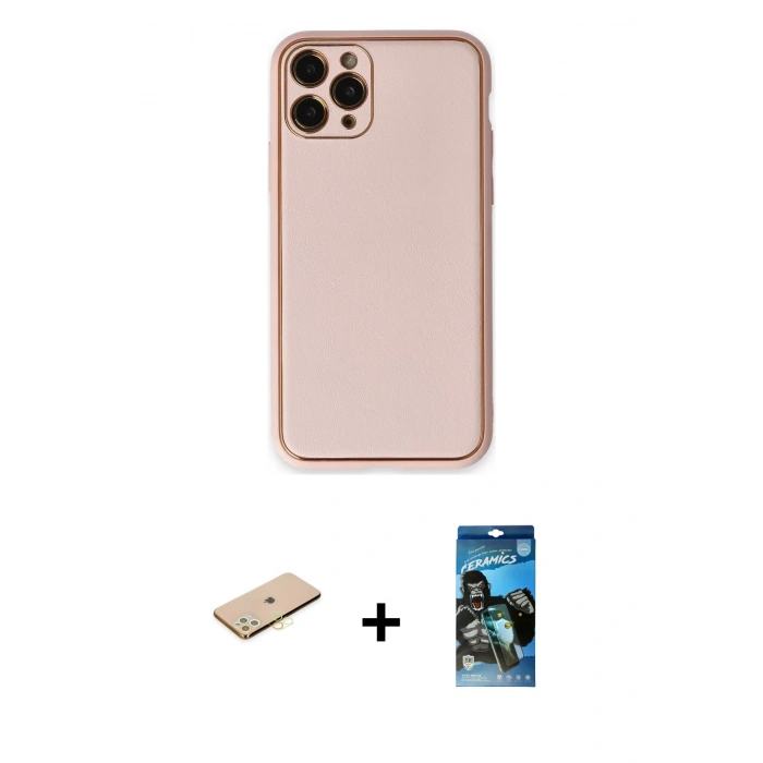 MARSİLYAN™- iPhone 11 Pro Kılıf Yadigar Klasik - Siyah 34D Izgaralı Cam + Renkli Kamera Lens Koruma Cam - SI
