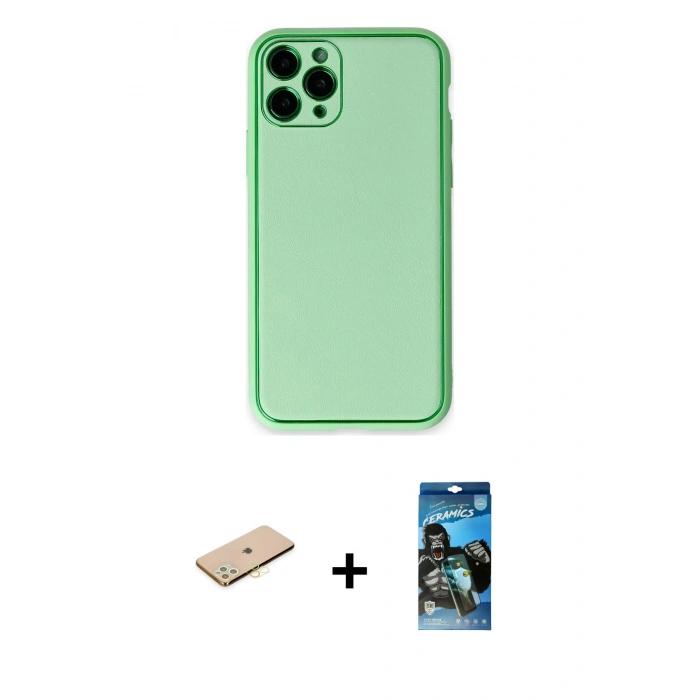 MARSİLYAN™- iPhone 11 Pro Kılıf Yadigar Klasik - Siyah 34D Izgaralı Cam + Renkli Kamera Lens Koruma Cam - SI
