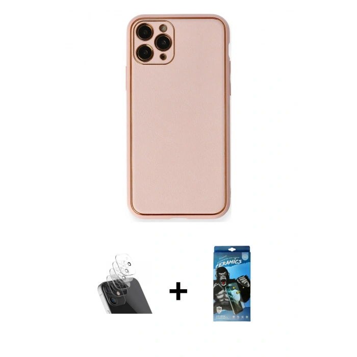 MARSİLYAN™- iPhone 11 Pro Kılıf Yadigar Klasik - Siyah 34D Izgaralı Cam + Kamera Lens Koruma Cam - SF