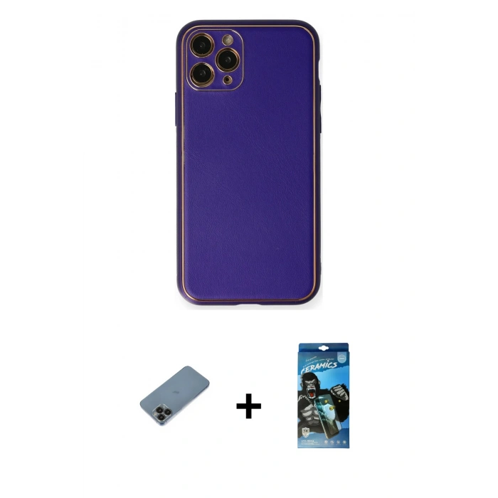 MARSİLYAN™- iPhone 11 Pro Kılıf Yadigar Klasik - Siyah 34D Izgaralı Cam + Shine Kamera Lens Koruma Cam - SH