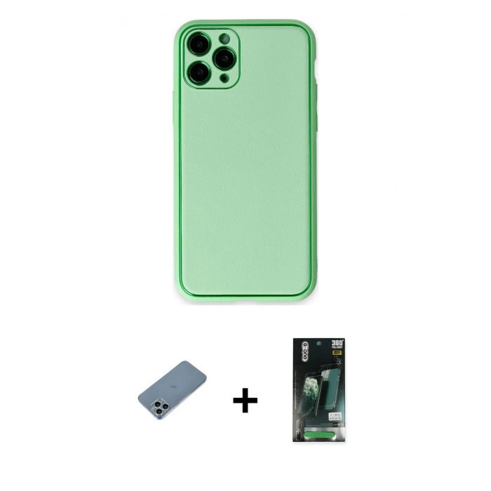 MARSİLYAN™- iPhone 11 Pro Kılıf Yadigar Klasik - Siyah 360 Mat Full Body Arka Koruyucu + Shine Kamera Lens Koruma Cam - SABE