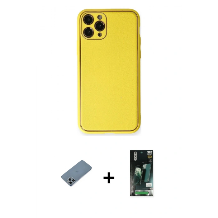 MARSİLYAN™- iPhone 11 Pro Kılıf Yadigar Klasik - Siyah 360 Mat Full Body Arka Koruyucu + Shine Kamera Lens Koruma Cam - SABE