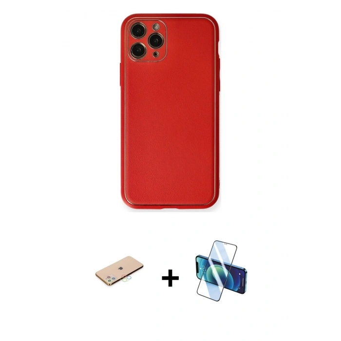 MARSİLYAN™- iPhone 11 Pro Kılıf Yadigar Klasik - Siyah 3D Antistatik Cam Ekran Koruyucu + Renkli Kamera Lens Koruma Cam - MI