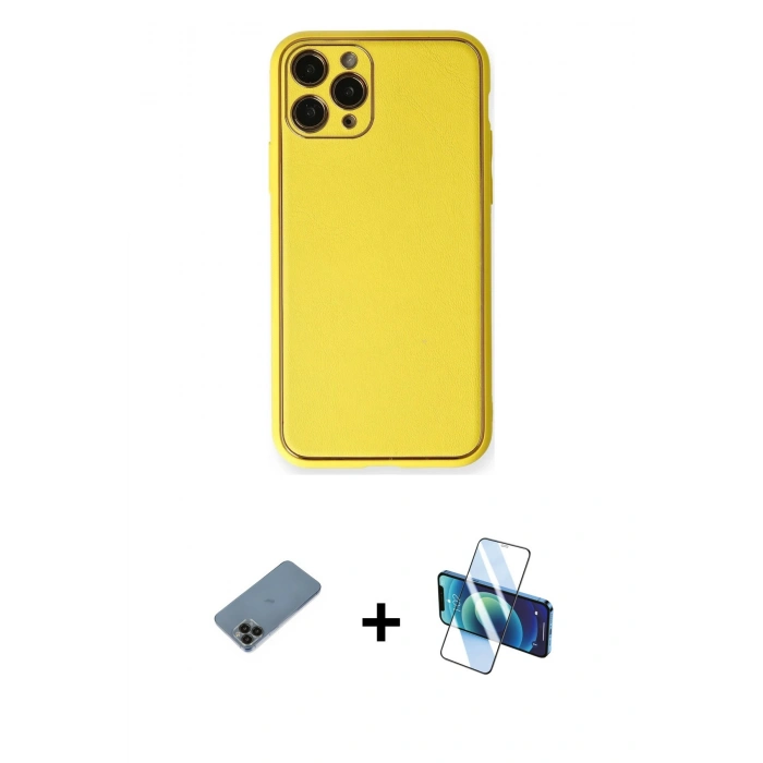 MARSİLYAN™- iPhone 11 Pro Kılıf Yadigar Klasik - Siyah 3D Antistatik Cam Ekran Koruyucu + Shine Kamera Lens Koruma Cam - SH
