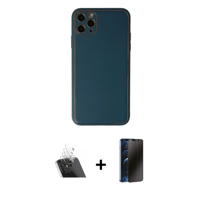 MARSİLYAN™- iPhone 11 Pro Kılıf Yadigar Klasik - Siyah 3D Antistatik Hayalet Cam Ekran Koruyucu + Kamera Lens Koruma Cam - SF