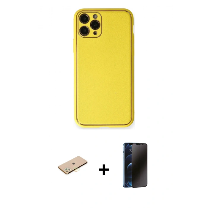 MARSİLYAN™- iPhone 11 Pro Kılıf Yadigar Klasik - Siyah 3D Antistatik Hayalet Cam Ekran Koruyucu + Renkli Kamera Lens Koruma Cam - PE