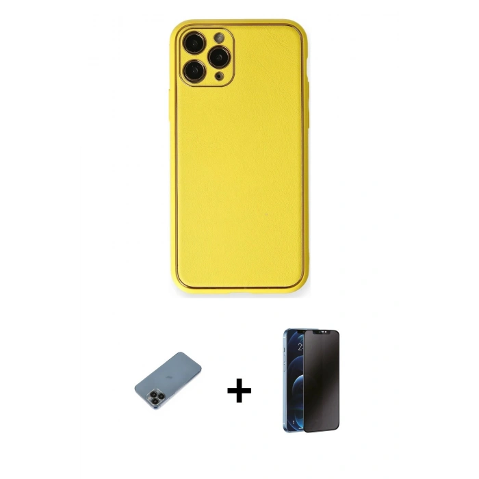MARSİLYAN™- iPhone 11 Pro Kılıf Yadigar Klasik - Siyah 3D Antistatik Hayalet Cam Ekran Koruyucu + Shine Kamera Lens Koruma Cam - SH
