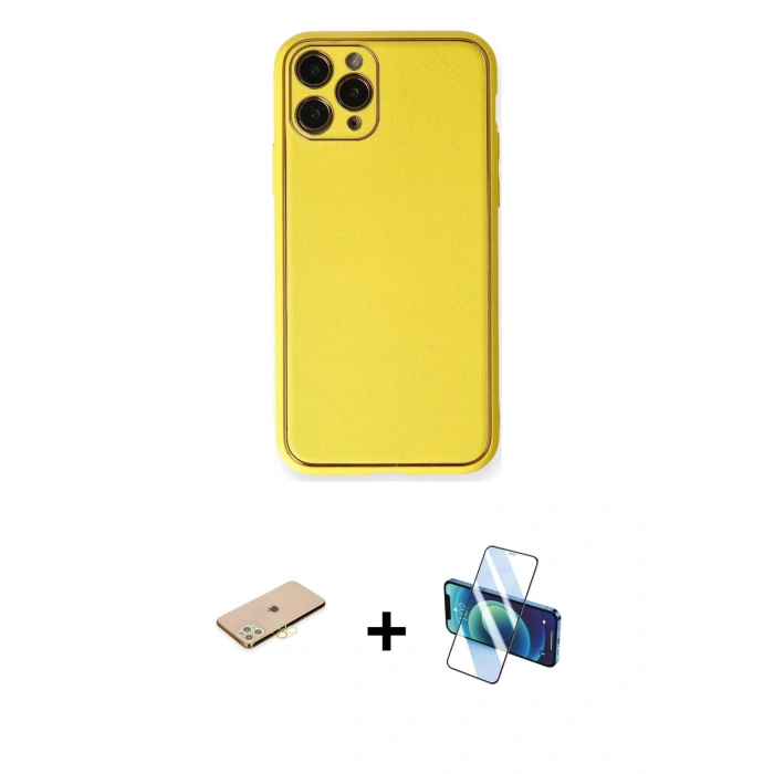MARSİLYAN™- iPhone 11 Pro Kılıf Yadigar Klasik - Siyah 3D Antistatik Seramik Nano Ekran Koruyucu + Renkli Kamera Lens Koruma Cam - SI