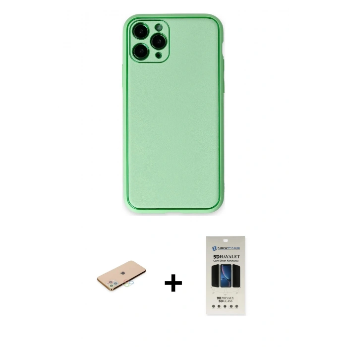 MARSİLYAN™- iPhone 11 Pro Kılıf Yadigar Klasik - Siyah 5D Hayalet Cam Ekran Koruyucu + Renkli Kamera Lens Koruma Cam - MI