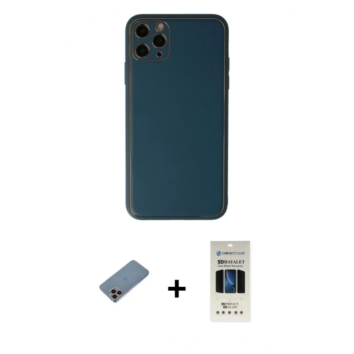 MARSİLYAN™- iPhone 11 Pro Kılıf Yadigar Klasik - Siyah 5D Hayalet Cam Ekran Koruyucu + Shine Kamera Lens Koruma Cam - PE