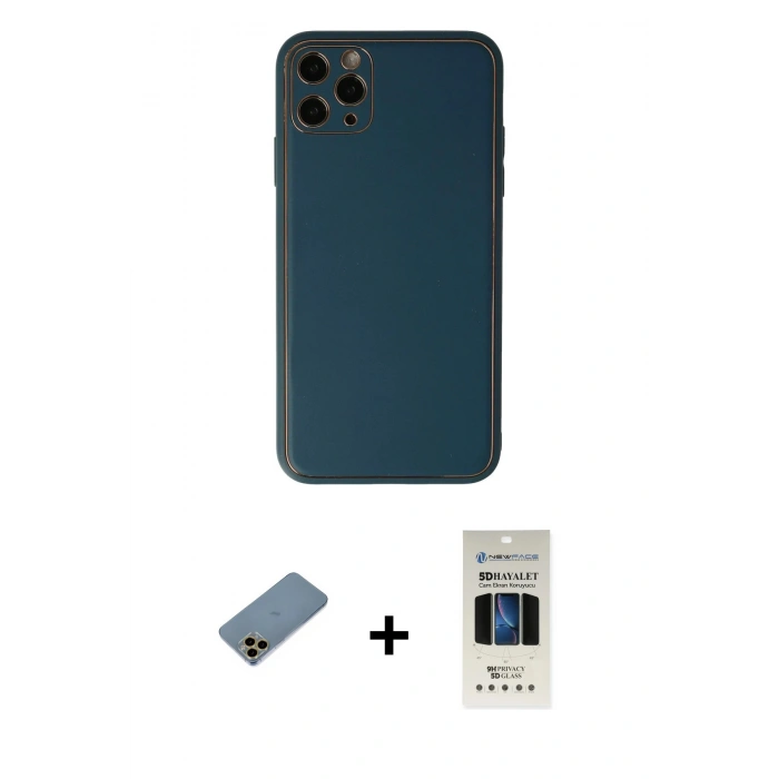 MARSİLYAN™- iPhone 11 Pro Kılıf Yadigar Klasik - Siyah 5D Hayalet Cam Ekran Koruyucu + Shine Kamera Lens Koruma Cam - GD