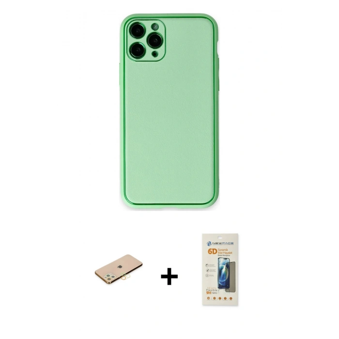 MARSİLYAN™- iPhone 11 Pro Kılıf Yadigar Klasik - Siyah 6D Mat Seramik Hayalet Nano Ekran Koruyucu + Pembe Renkli Kamera Lens Koruma Cam
