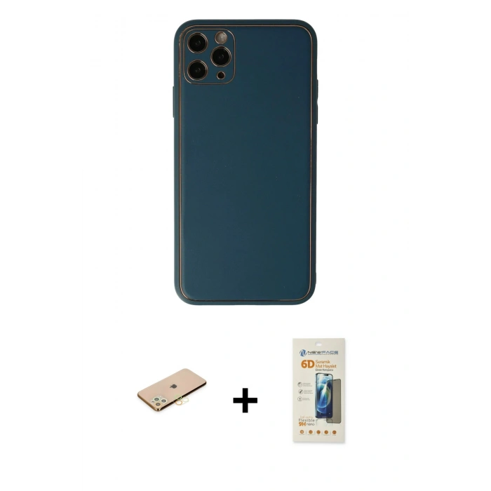 MARSİLYAN™- iPhone 11 Pro Kılıf Yadigar Klasik - Siyah 6D Mat Seramik Hayalet Nano Ekran Koruyucu + Renkli Kamera Lens Koruma Cam - SI