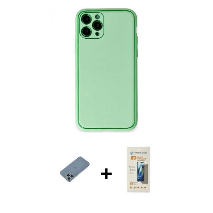 MARSİLYAN™- iPhone 11 Pro Kılıf Yadigar Klasik - Siyah 6D Mat Seramik Hayalet Nano Ekran Koruyucu + Sierra Blue Shine Kamera Lens Koruma Cam