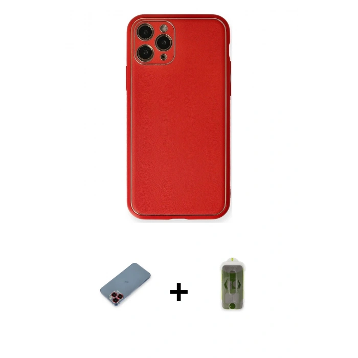 MARSİLYAN™- iPhone 11 Pro Kılıf Yadigar Klasik - Siyah Joko Magic 5D Hayalet Cam + Kırmızı Metal Kamera Lens Koruma Cam