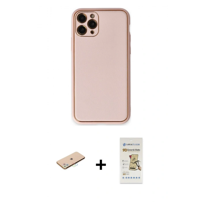 MARSİLYAN™- iPhone 11 Pro Kılıf Yadigar Klasik - Siyah Mat Seramik Nano Ekran Koruyucu + Renkli Kamera Lens Koruma Cam - MI