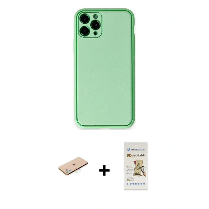 MARSİLYAN™- iPhone 11 Pro Kılıf Yadigar Klasik - Siyah Mat Seramik Nano Ekran Koruyucu + Renkli Kamera Lens Koruma Cam - MI