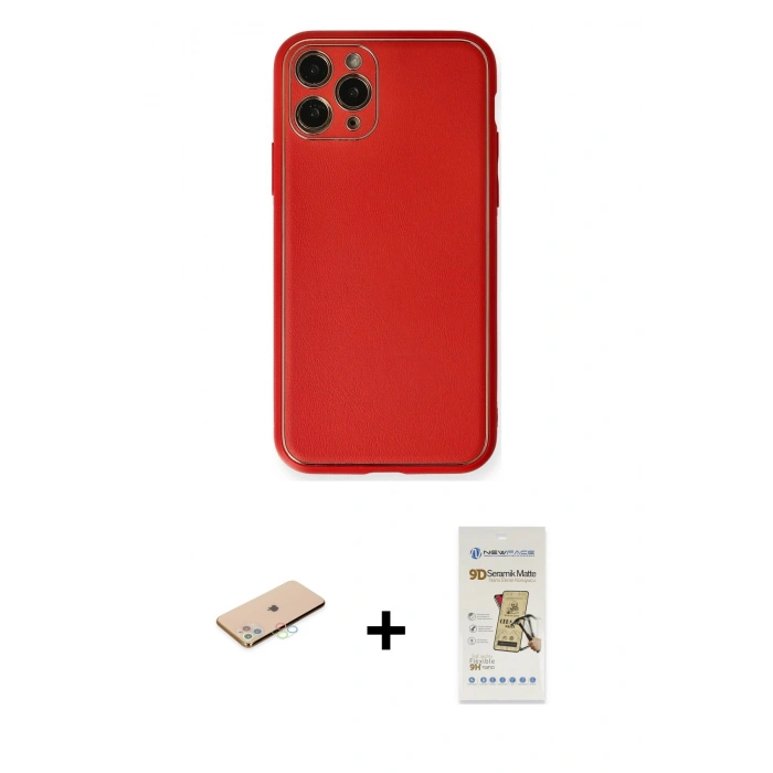 MARSİLYAN™- iPhone 11 Pro Kılıf Yadigar Klasik - Siyah Mat Seramik Nano Ekran Koruyucu + Renkli Kamera Lens Koruma Cam - MI