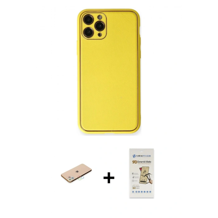 MARSİLYAN™- iPhone 11 Pro Kılıf Yadigar Klasik - Siyah Mat Seramik Nano Ekran Koruyucu + Renkli Kamera Lens Koruma Cam - MI