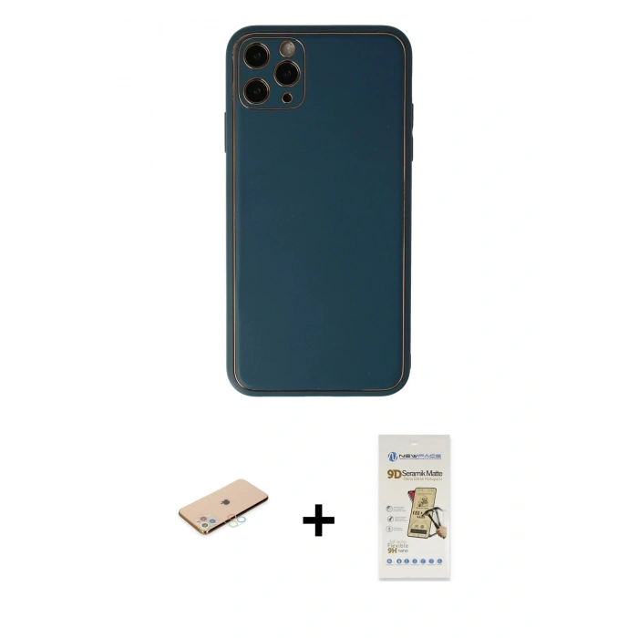 MARSİLYAN™- iPhone 11 Pro Kılıf Yadigar Klasik - Siyah Mat Seramik Nano Ekran Koruyucu + Renkli Kamera Lens Koruma Cam - MI