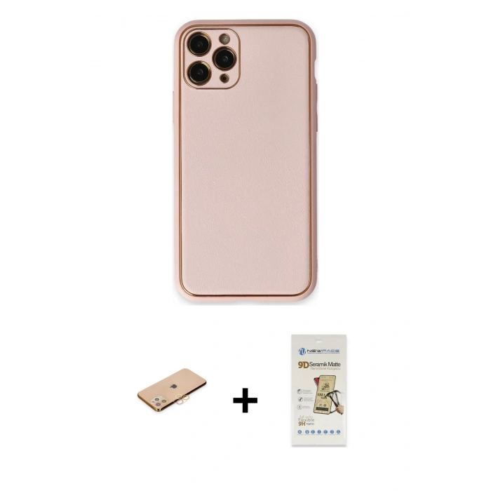 MARSİLYAN™- iPhone 11 Pro Kılıf Yadigar Klasik - Siyah Mat Seramik Nano Ekran Koruyucu + Renkli Kamera Lens Koruma Cam - TU