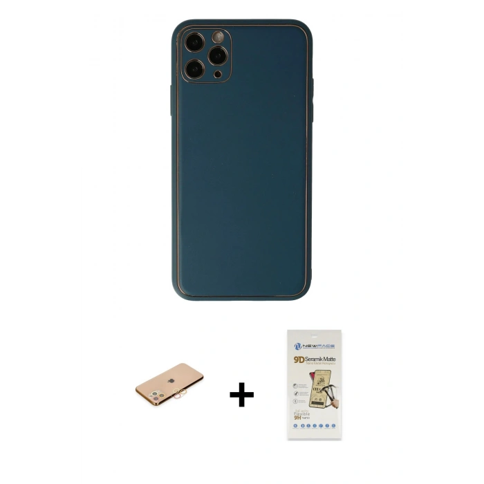 MARSİLYAN™- iPhone 11 Pro Kılıf Yadigar Klasik - Siyah Mat Seramik Nano Ekran Koruyucu + Renkli Kamera Lens Koruma Cam - TU