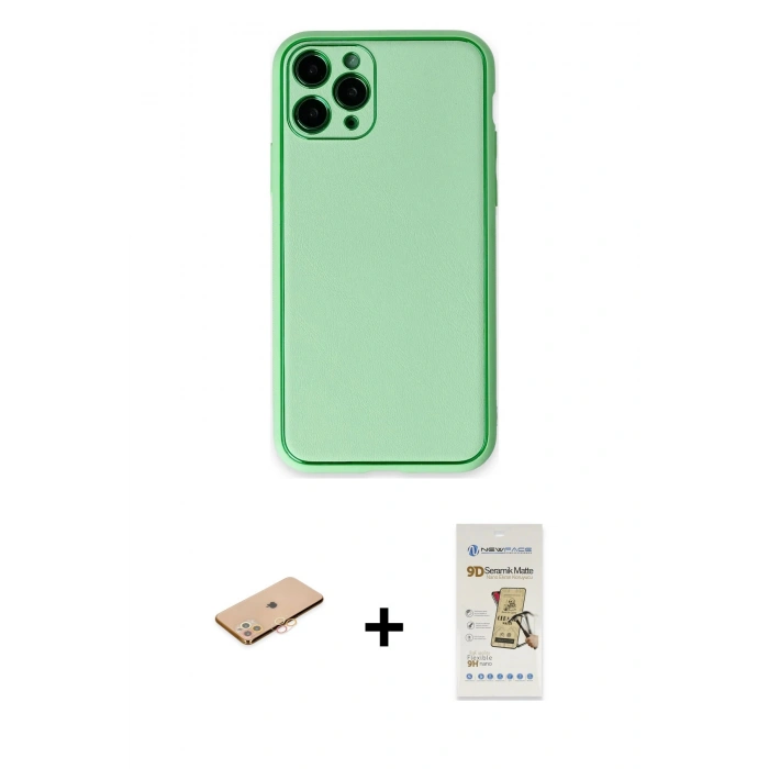 MARSİLYAN™- iPhone 11 Pro Kılıf Yadigar Klasik - Siyah Mat Seramik Nano Ekran Koruyucu + Renkli Kamera Lens Koruma Cam - TU