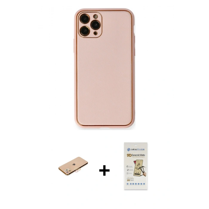 MARSİLYAN™- iPhone 11 Pro Kılıf Yadigar Klasik - Siyah Mat Seramik Nano Ekran Koruyucu + Renkli Kamera Lens Koruma Cam - TU