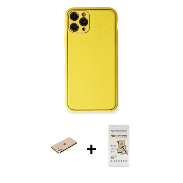 MARSİLYAN™- iPhone 11 Pro Kılıf Yadigar Klasik - Siyah Mat Seramik Nano Ekran Koruyucu + Renkli Kamera Lens Koruma Cam - SI