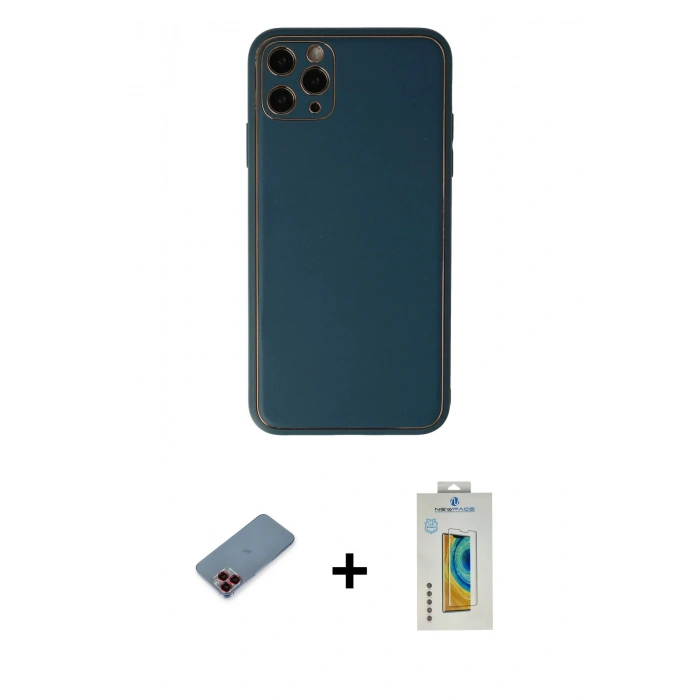MARSİLYAN™- iPhone 11 Pro Kılıf Yadigar Klasik - Siyah Polymer Nano Ekran Koruyucu + Metal Kamera Lens Koruma Cam - KI