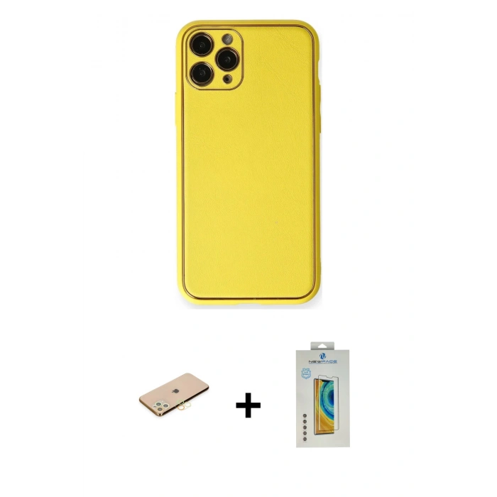 MARSİLYAN™- iPhone 11 Pro Kılıf Yadigar Klasik - Siyah Polymer Nano Ekran Koruyucu + Pembe Renkli Kamera Lens Koruma Cam